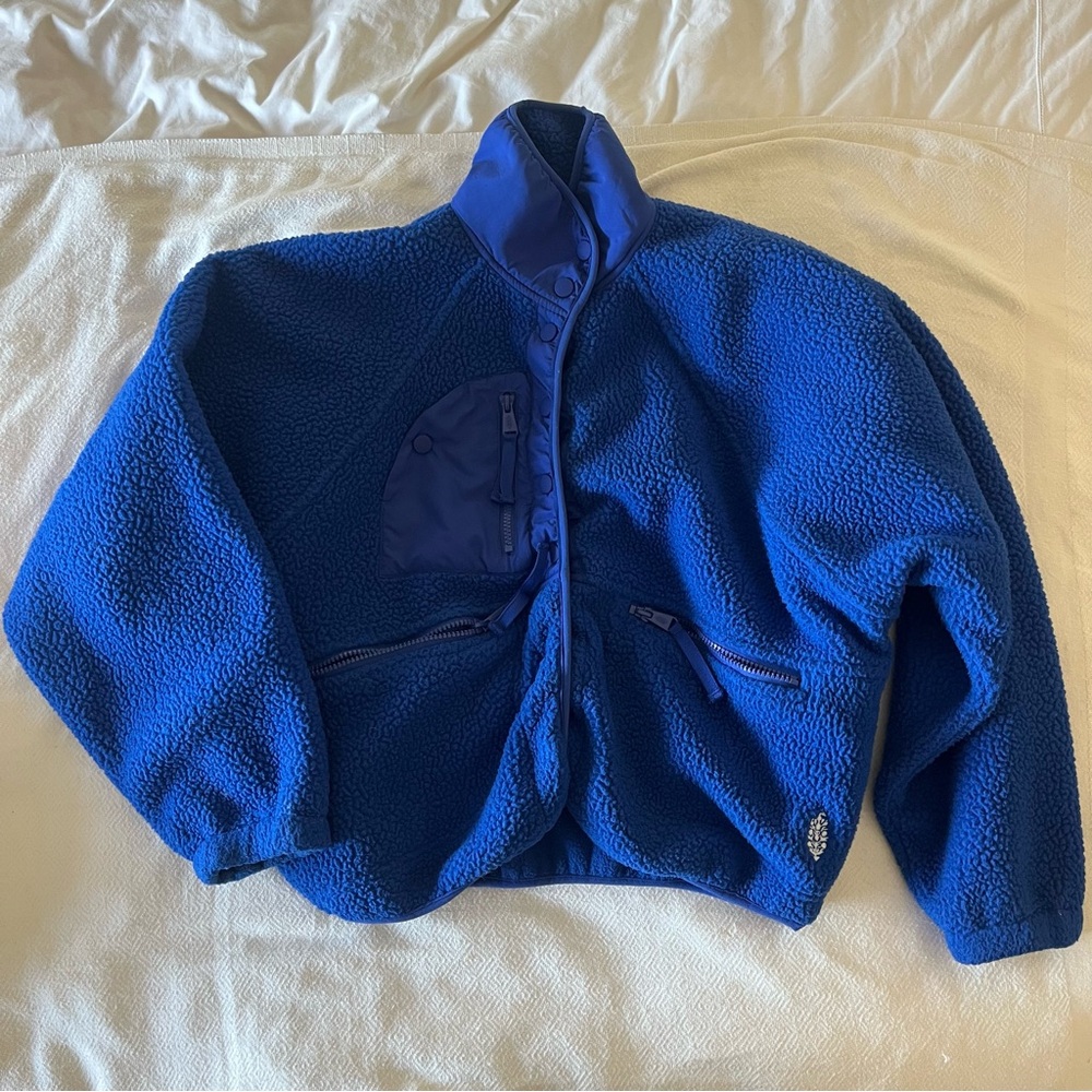 Free People New Hit The Slopes Cobalt Blue Fleece Jacket XS